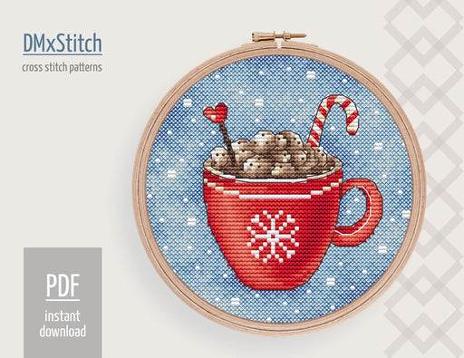 Coffee cup Cross stitch pattern Christmas Cross Stitch pdf Modern cross stitch pattern Cozy cross stitch Small Counted cross stitch - Wizardi