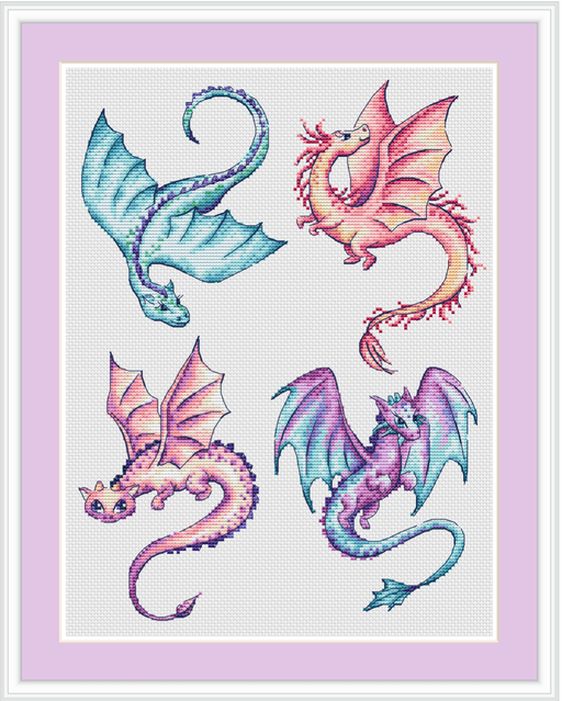 Colorful Dragons - PDF Cross Stitch Pattern - Wizardi