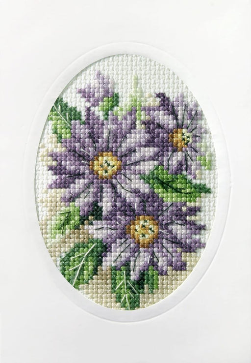 complete cross stitch kit - greetings card "Violet flowers" 6163 - Wizardi