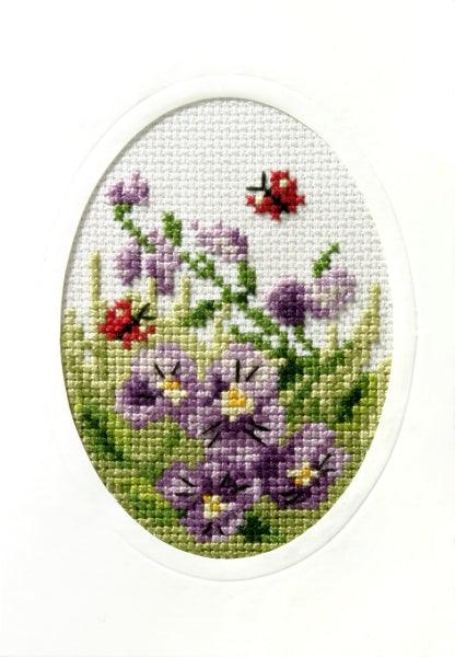 Complete cross stitch kit - greetings card "Violets" 6096 - Wizardi