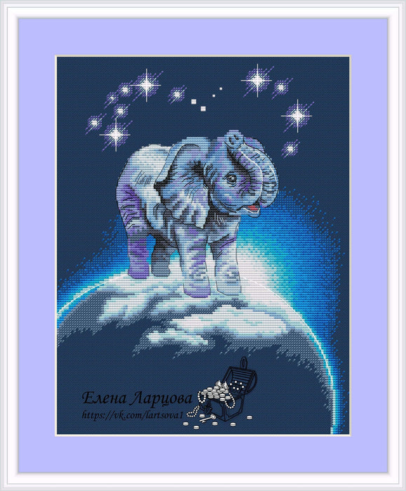Cosmic Elephant - PDF Cross Stitch Pattern - Wizardi