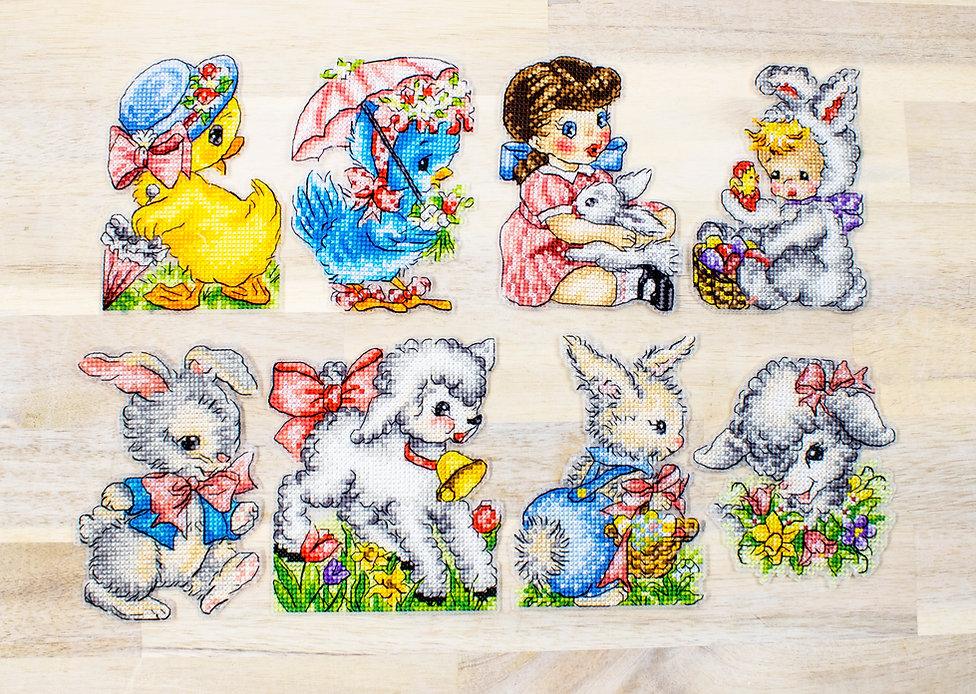 Counted Cross Stitch Kit Easter Ornaments kit of 8 pcs L8032 - Wizardi