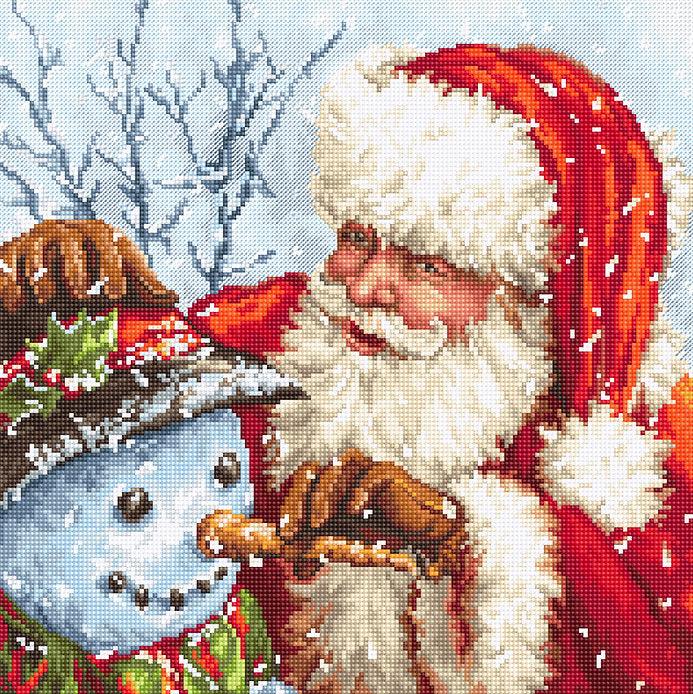 Counted Cross Stitch Kit Santa Claus and Snowman Leti919 - Wizardi