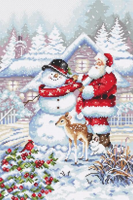 Counted Cross Stitch Kit Snowman and Santa L8015 - Wizardi