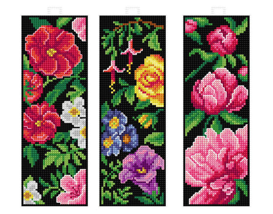 Counted cross stitch kit with plastic canvas "Bookmarks Flowers" set of 3 designs 7895 - Wizardi