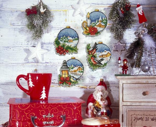 Counted cross stitch kit with plastic canvas "Christmas balls" set of 4 designs 7672 - Wizardi