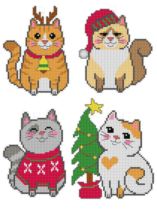 Counted cross stitch kit with plastic canvas "Christmas cats" set of 4 designs 7689 - Wizardi