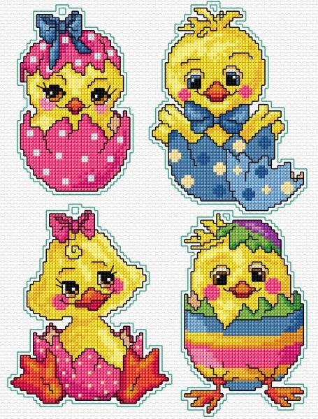 Counted cross stitch kit with plastic canvas "Easter chicken" set of 4 designs 7668 - Wizardi