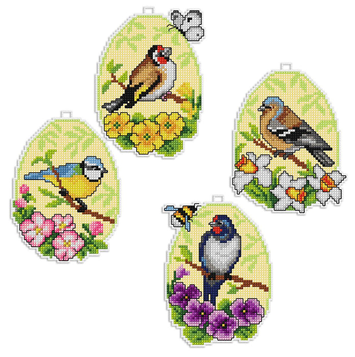 Counted cross stitch kit with plastic canvas "Easter eggs Birds" set of 4 designs 7686 - Wizardi