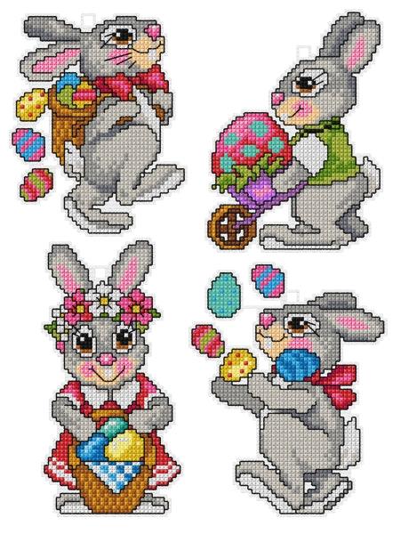 Counted cross stitch kit with plastic canvas "Easter rabbits" set of 4 designs 7666 - Wizardi