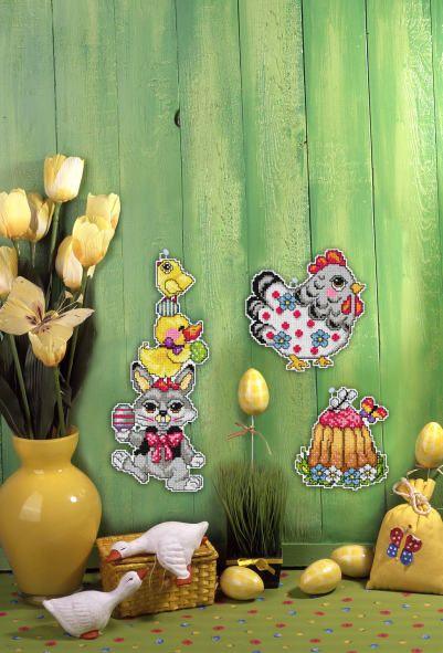 Counted cross stitch kit with plastic canvas "Easter" set of 3 designs 7656 - Wizardi