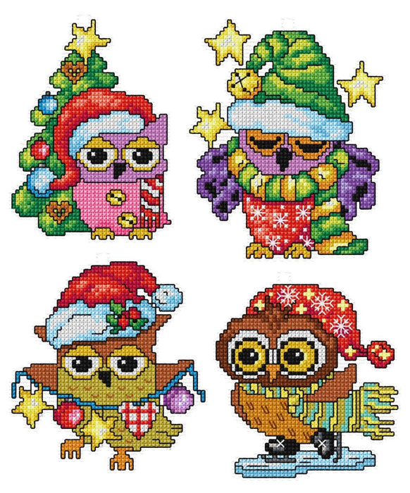 Counted cross stitch kit with plastic canvas "Owl" set of 4 designs 7651 - Wizardi