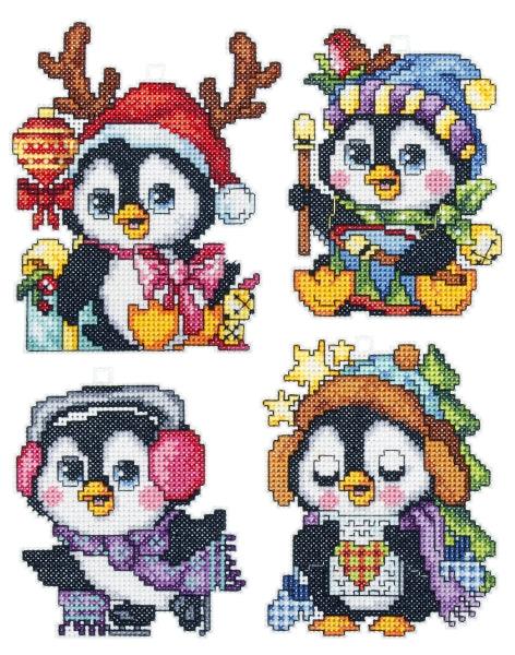 Counted cross stitch kit with plastic canvas "Penguins" set of 4 designs 7635 - Wizardi