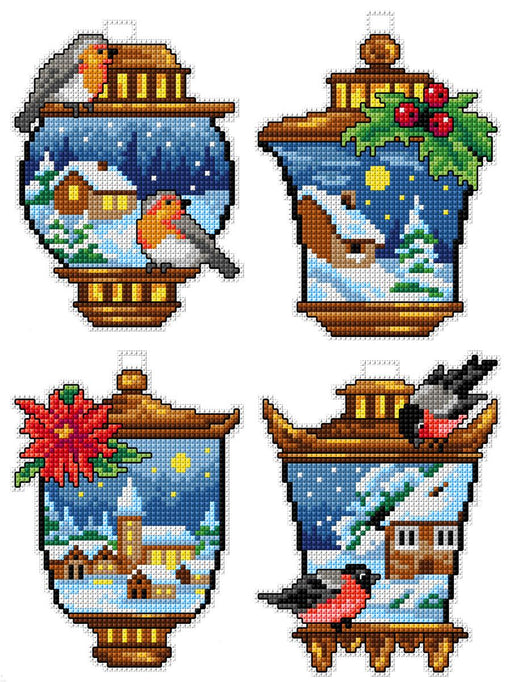 Counted cross stitch kit with plastic canvas "Winter Lantern" set of 4 designs 7688 - Wizardi
