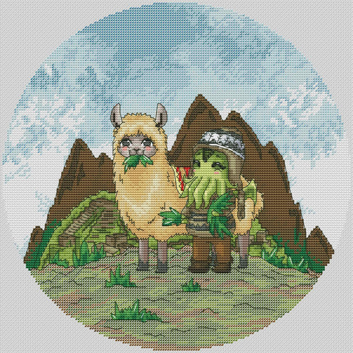 Cthulhu and Lama - PDF Cross Stitch Pattern - Wizardi