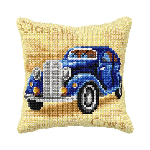 Cushion cross stitch kit "Blue Car" - Wizardi