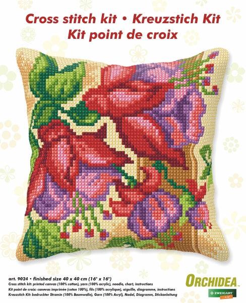 Cushion cross stitch kit "Exotic flowers" 9024 - Wizardi