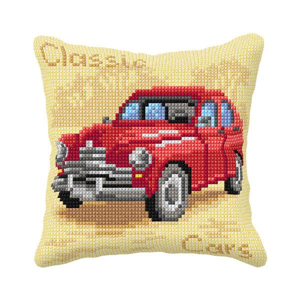 Cushion cross stitch kit "Red Car" - Wizardi