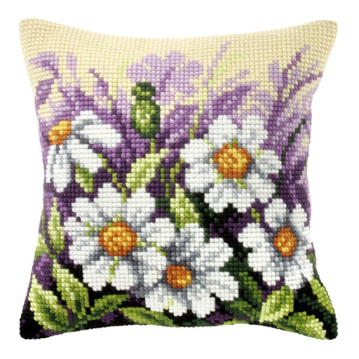 Cushion cross stitch kit "White flowers on meeadow" 9122 - Wizardi