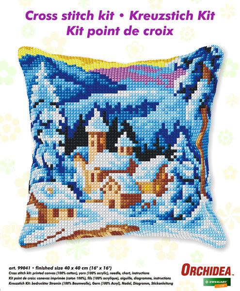 Cushion cross stitch kit "Winter village" 99041 - Wizardi