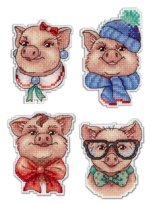 Cute Piggies P-279 / SR-279 Plastic Canvas Counted Cross Stitch Kit - Wizardi