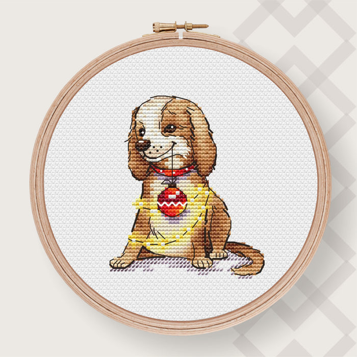 Dog with a Christmas Ball - PDF Counted Cross Stitch Pattern - Wizardi