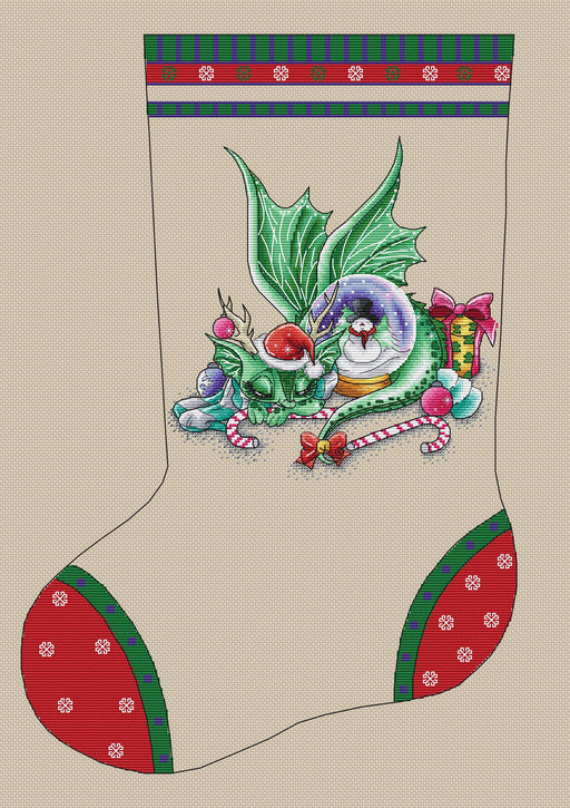 Dragon on a Christmas sock - PDF Cross Stitch Pattern - Wizardi