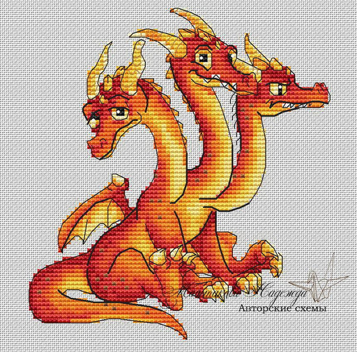Dragon. With 3 Heads - PDF Cross Stitch Pattern - Wizardi
