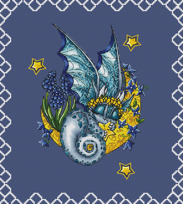 Dragon with a Moon - PDF Cross Stitch Pattern - Wizardi
