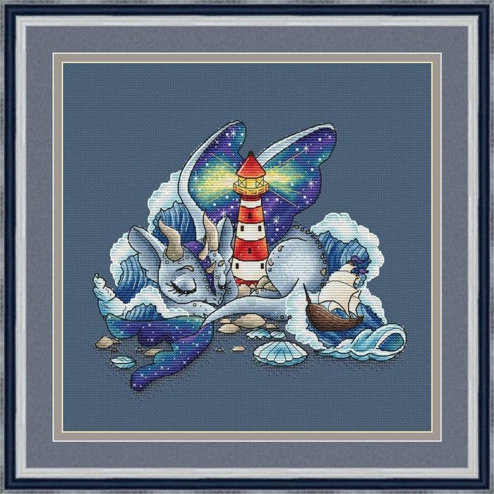 Dragon with Lighthouse - PDF Cross Stitch Pattern - Wizardi