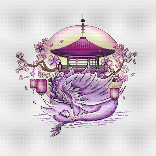 Dragon with Sakura - PDF Cross Stitch Pattern - Wizardi