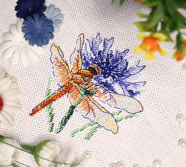 Dragonfly and Cornflower SM-619 Counted Cross Stitch Kit - Wizardi