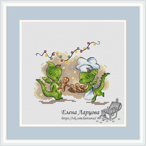 Dragons with Cookies. PDF Cross Stitch Pattern - Wizardi