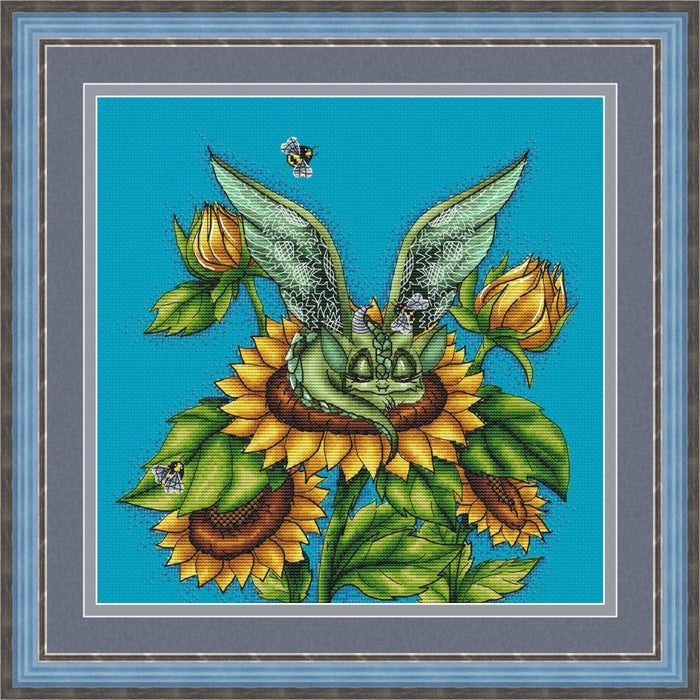 Dragons with Sunflowers - PDF Cross Stitch Pattern - Wizardi