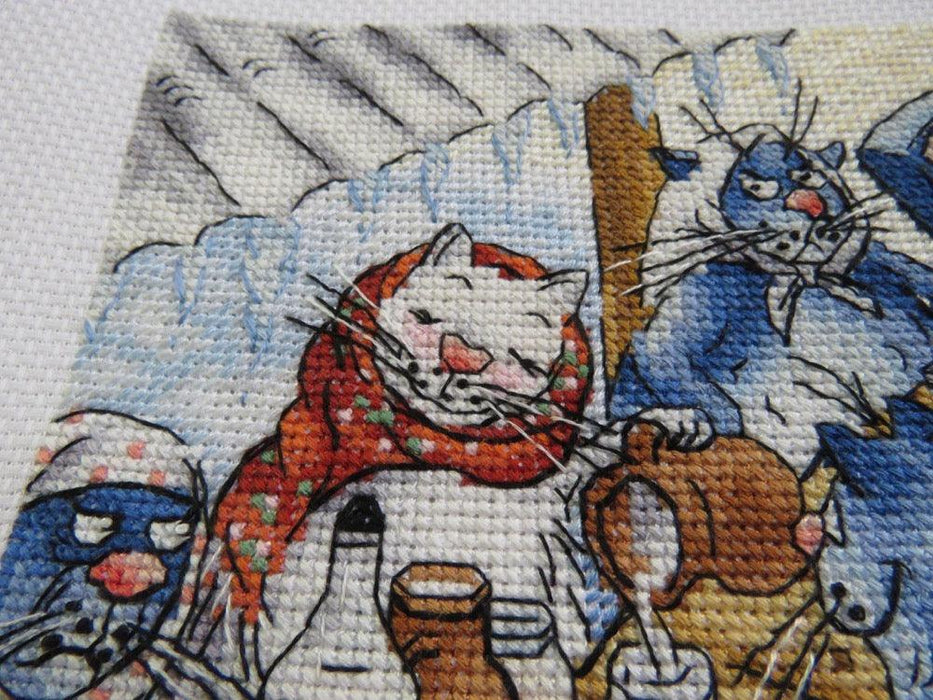 Drinking Milk with Blue Cats - PDF Cross Stitch Pattern - Wizardi