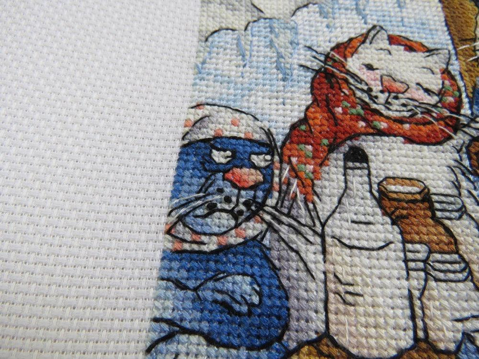 Drinking Milk with Blue Cats - PDF Cross Stitch Pattern - Wizardi