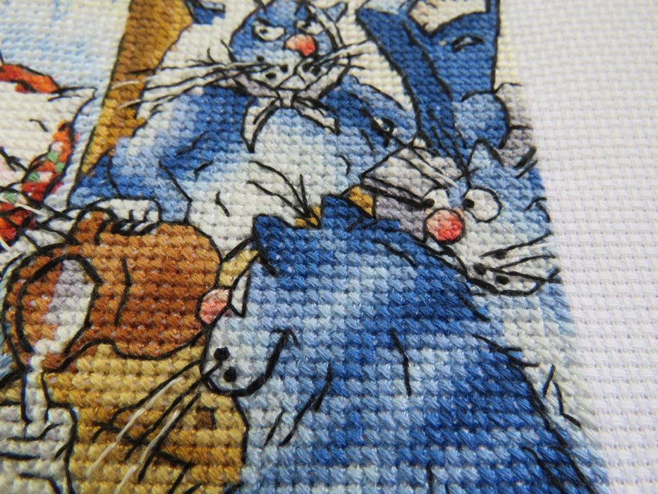 Drinking Milk with Blue Cats - PDF Cross Stitch Pattern - Wizardi