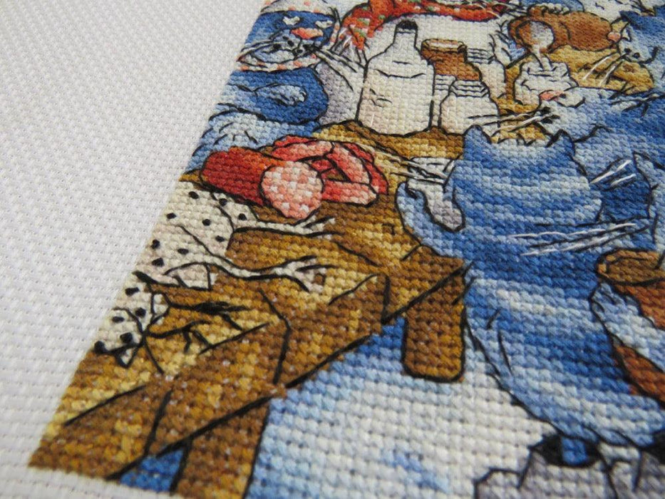 Drinking Milk with Blue Cats - PDF Cross Stitch Pattern - Wizardi