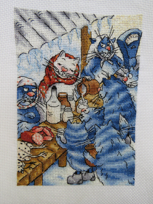 Drinking Milk with Blue Cats - PDF Cross Stitch Pattern - Wizardi