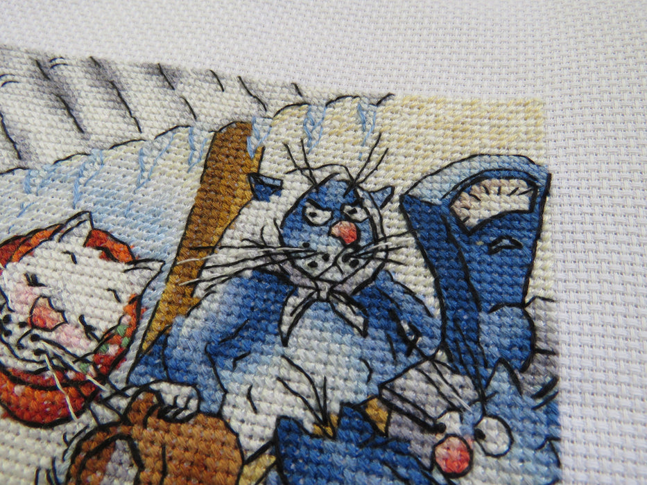 Drinking Milk with Blue Cats - PDF Cross Stitch Pattern - Wizardi