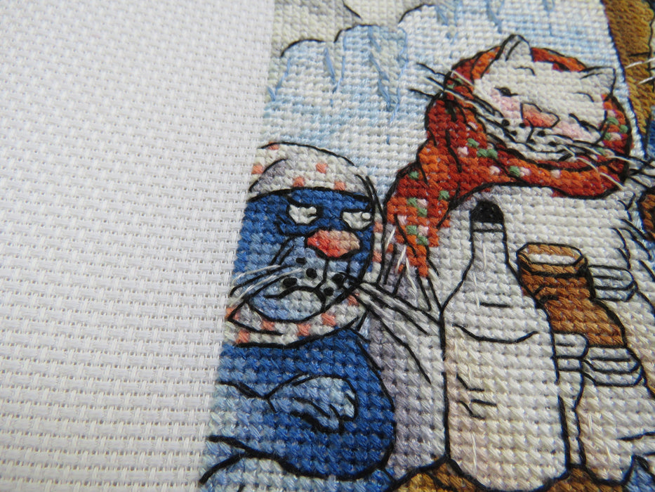 Drinking Milk with Blue Cats - PDF Cross Stitch Pattern - Wizardi