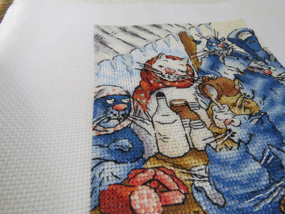 Drinking Milk with Blue Cats - PDF Cross Stitch Pattern - Wizardi