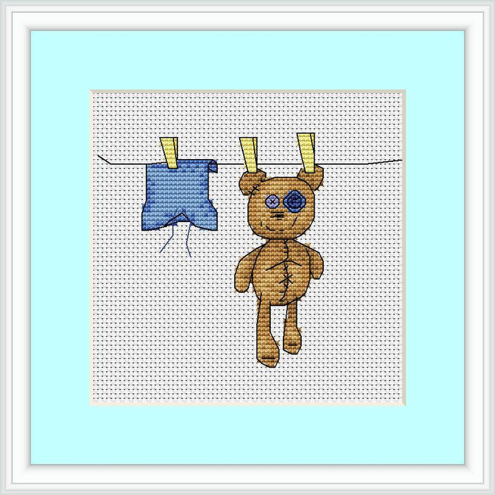 Drying Out. Sampler Teddy Bear - PDF Free Cross Stitch Pattern - Wizardi