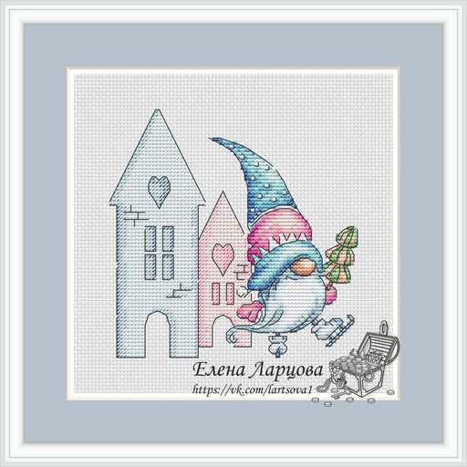 Dwarf with Christmas Houses - PDF Cross Stitch Pattern - Wizardi