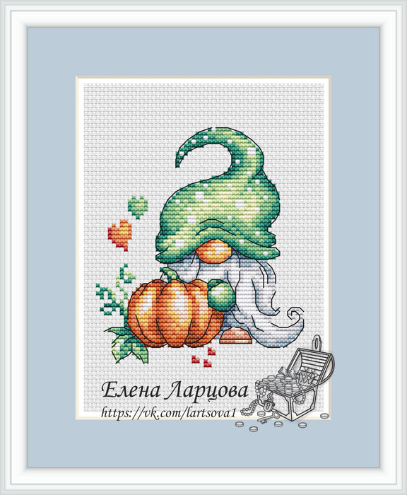 Dwarf with Pumpkin - PDF Cross Stitch Pattern - Wizardi