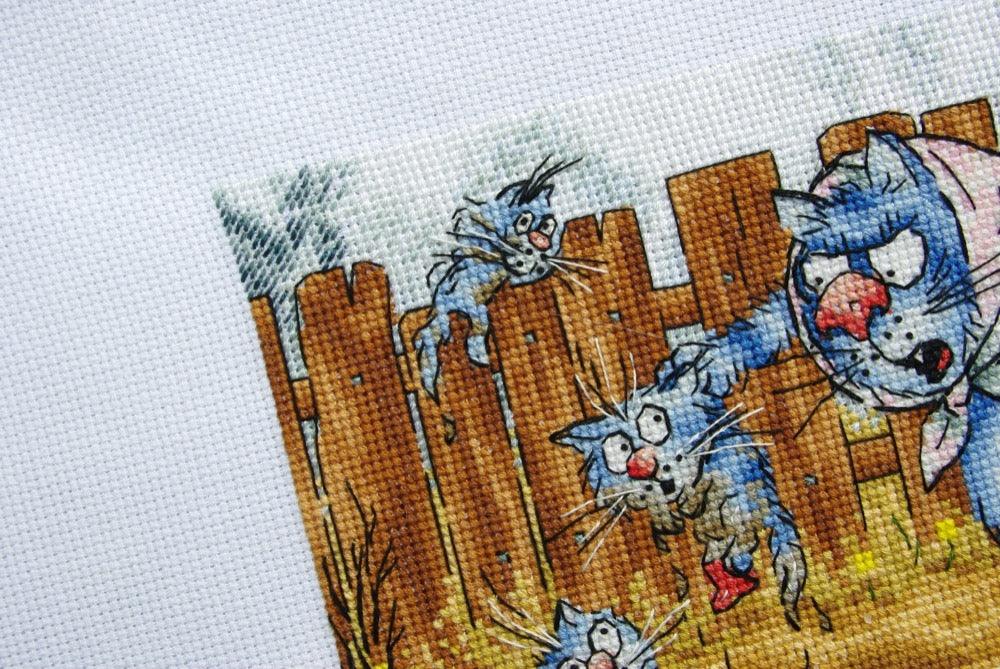 Educational Moment with Blue Cats - PDF Cross Stitch Pattern - Wizardi