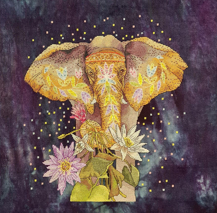 Elephant and Lotus - PDF Counted Cross Stitch Pattern - Wizardi