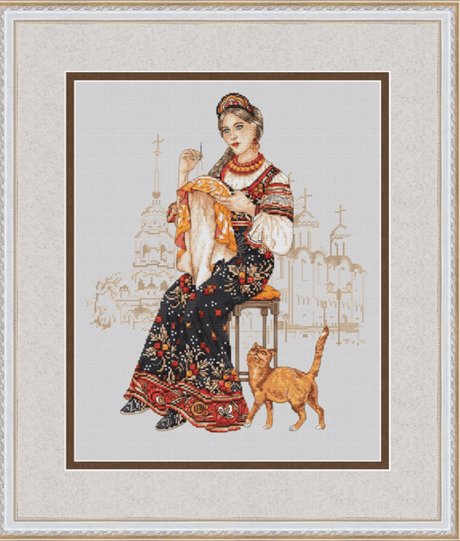 Embroidery with Cat - PDF Cross Stitch Pattern - Wizardi
