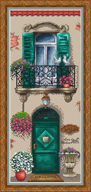 Emerald Balcony - PDF Cross Stitch Pattern - Wizardi