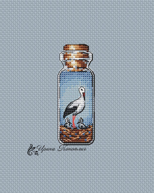 Family of Cranes Bottle on Plastic Canvas - PDF Counted Cross Stitch Pattern - Wizardi